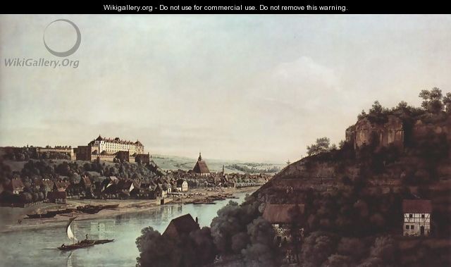 View from Pirna, Pirna of the vineyards at Posta, with Fortress Sonnenstein - (Giovanni Antonio Canal) Canaletto