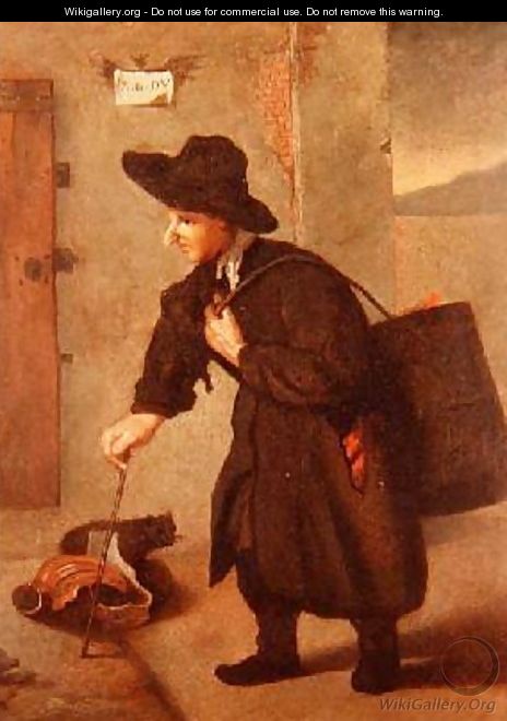 A pedlar carrying a brazier by a townhouse landscape beyond - (after) Longhi, Pietro