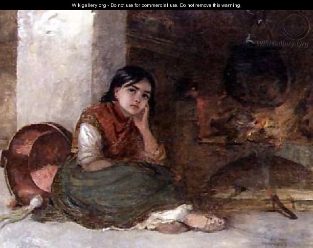 Girl by a Fireside 1862 - Edwin Longsden Long