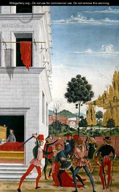 St Bernardino of Siena 1380-1444 resuscitating a young girl and saving a young man from an attack 1473 - Fiorenzo di Lorenzo
