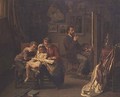 The artist with his children in his studio - Basile De Loose