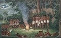 Corroboree around a camp fire from his Drawings of the natives and scenery of Van Diemens Land 1830 - Joseph Lycett