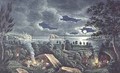 Aborigines Resting by a Camp Fire showing Newcastle Harbour and Nobbys - Joseph Lycett
