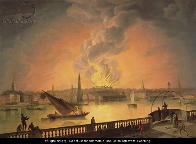 The Burning of Drury Lane Theatre from Westminster Bridge 1809 - Thomas Luny