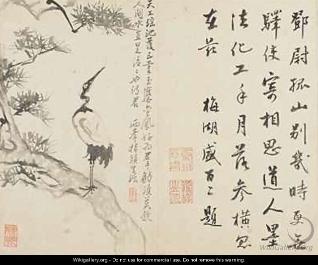 Landscapes Flowers and Birds Crane on pine Qing Dynasty 1780 - Ping Luo