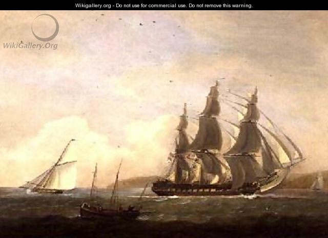 A frigate running under full sail with a cutter and a lugger off the West Country - Thomas Luny