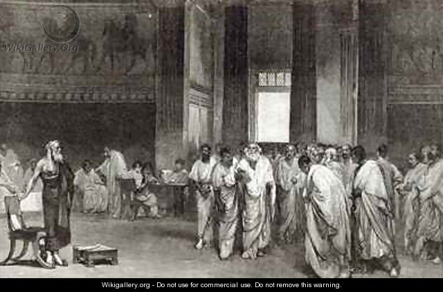 Appius Claudius persuading the Senate to reject Pyrrhus offer of Peace from Leisure Hour 1891 - Cesare Maccari