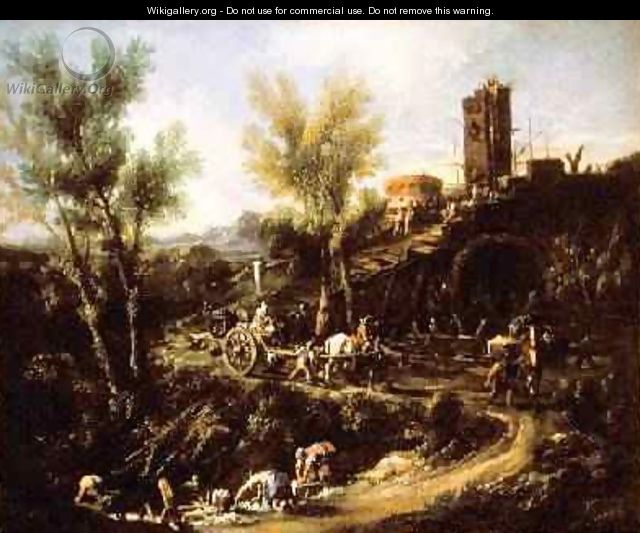 Landscape with Gypsies and Washerwoman 1705-10 - Alessandro Magnasco