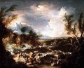 Rocky Coast in a storm with hermit monks receiving stores - Alessandro Magnasco