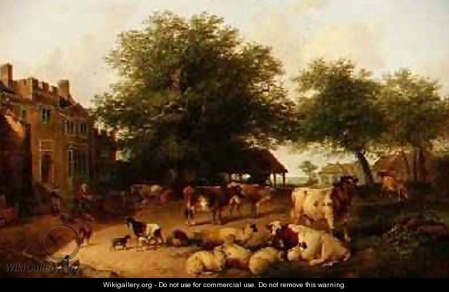 Farmyard scene - Antonius Josephus Madlener