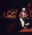 An old woman making lace in a kitchen - Nicolaes Maes