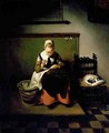 A Young Woman Sewing - Nicolaes Maes