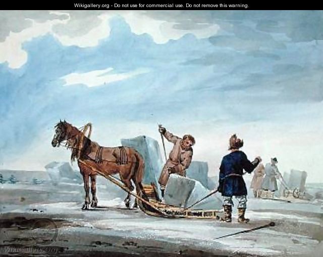 Transporting Ice by Horsedrawn Sledge - (after) MacMichael, William