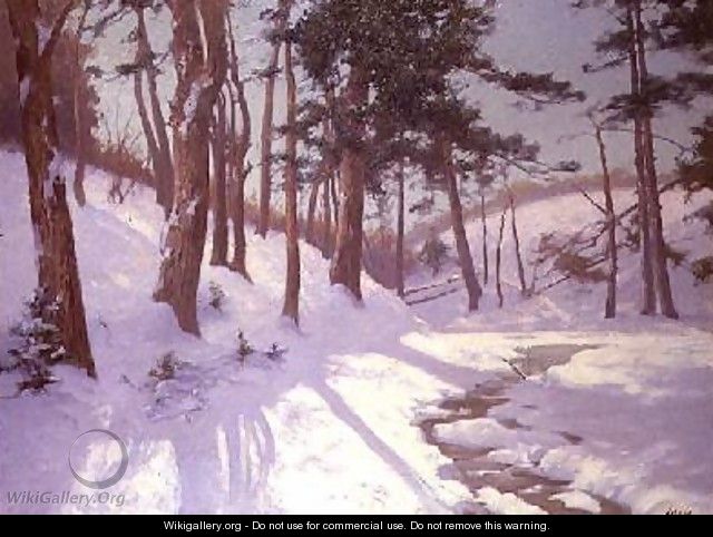 Winter woodland with a stream - James MacLaren