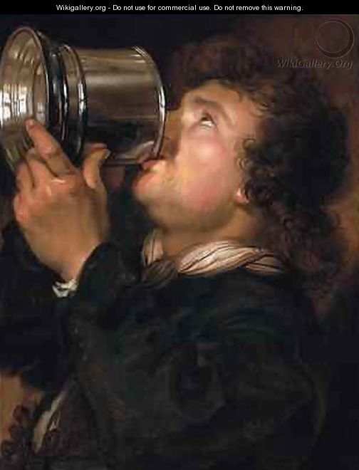 An Allegory of taste a young man drinking from a silver tankard - Karel van III Mander