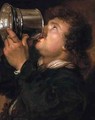 An Allegory of taste a young man drinking from a silver tankard - Karel van III Mander