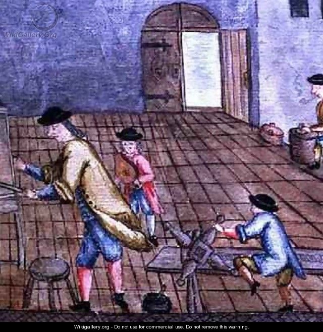 View of a Silversmiths Workshop from Libre de Passenties per Argenters 1762 - Felip Mares