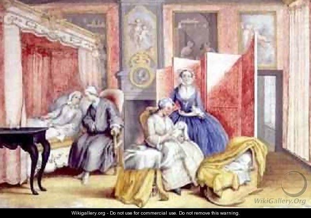 Joseph II 1741-90 at the bedside of his wife Isabella of Parma following the birth of their daughter Maria Theresa 1762-1770 1762 - Archduchess of Austria Maria Christine
