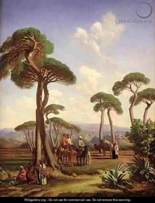 Arabs and Camels in Wooded Landscape - Prosper-Georges-Antoine Marilhat