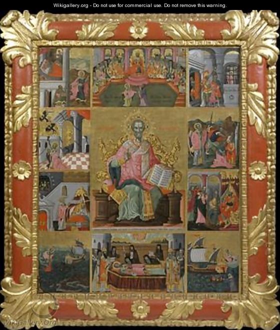 Icon of Saint Nicholas with scenes of his life and miracles - Laskaris Leichoudis