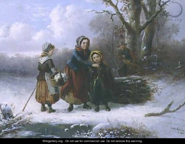Three Girls in a Winter Landscape - Alexis de Leeuw