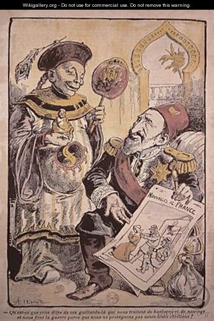 Cartoon indicting the hypocrisy and double standards of Western Europe in their criticism and behaviour towards China and the Ottoman Empire - A Lemot