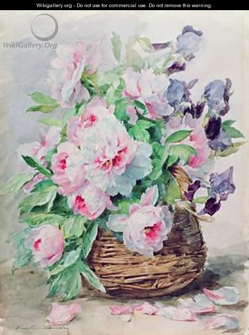 Irises and Peonies in a Basket - Madeleine Jeanne Lemaire