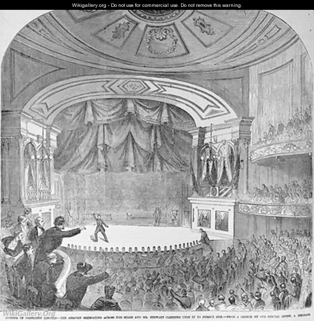 The assassination of Abraham Lincoln 1809-65 in the box at Fords Theatre - Frank Leslie