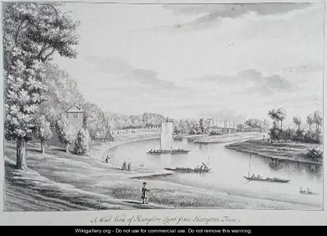 A West View of Hampton Court Ferry and Hampton Church at a Distance - Bernard III Lens