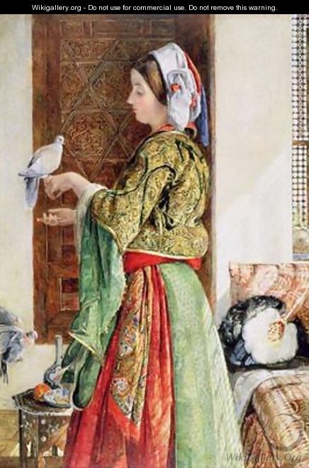 Girl with Two Caged Doves Cairo - John Frederick Lewis