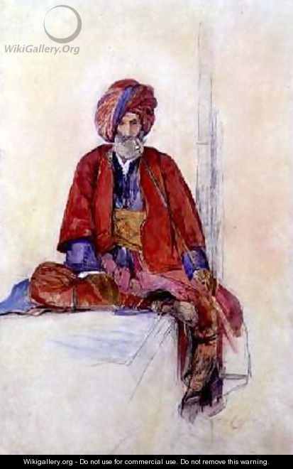 Study of a seated Turk smoking a long pipe - John Frederick Lewis
