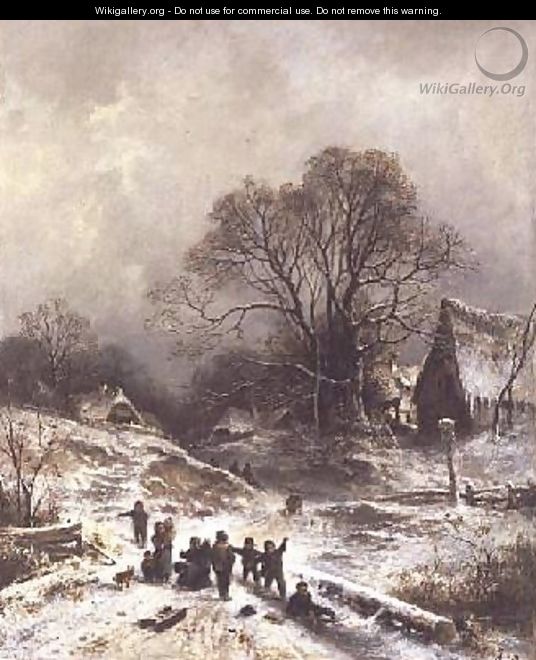Children playing in the snow - Adolf Heinrich Lier
