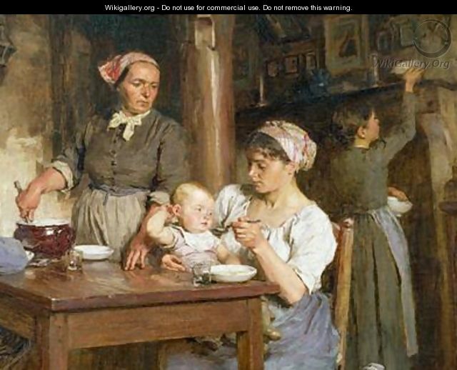 The Midday Meal detail of feeding the baby - Leon Augustin Lhermitte