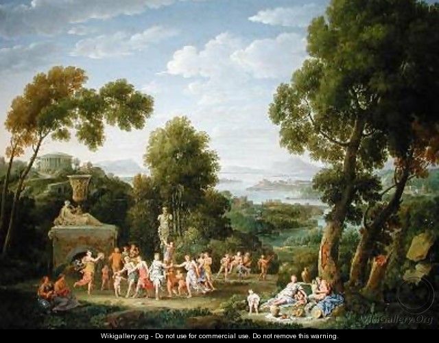 A Wooded Italianate Landscape with Nymphs Dancing 1728 - Hendrik Frans Van Lint