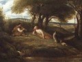Young Man Playing Music to a Shepherd and his Dogs - John Linnell