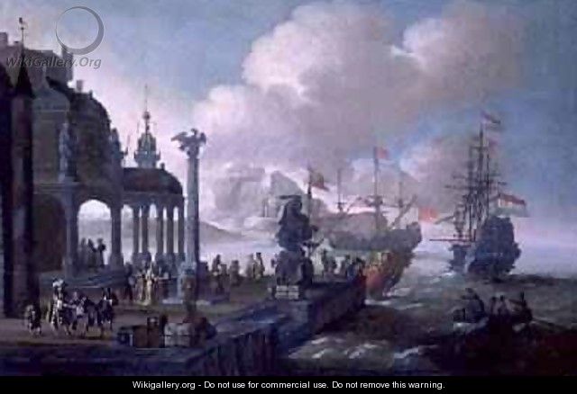 Mediterranean Harbour Scene - Johannes Lingelbach