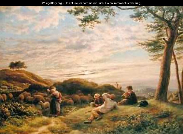 Shepherd Boys tending their Flock at Sunset 1889 - James Thomas Linnell