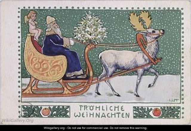 Postcard depicting Father Christmas on his sleigh - Wilhelm List