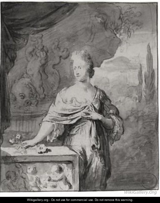 Preparatory drawing for Portrait of Dina Bye 1705 - Willem van Mieris