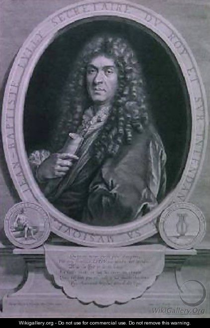 Portrait of Jean Baptiste Lully 1632-87 French composer and operatic director engraved by Jean Louis Roullet 1645-99 - (after) Mignard, Paul