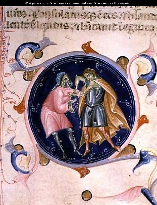 Miniature of two men quarrelling from the Bible of Charles V of Valois - Bernardino da Modena