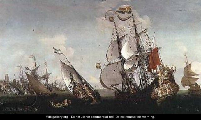 The Eendracht and other shipping off a Dutch port - Hendrik van Minderhout