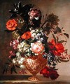 Still life of flowers in a sculpted vase - Jean-Baptiste Monnoyer