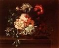 Roses carnations and convolvuli on a ledge - Jean-Baptiste Monnoyer
