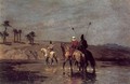 Arabic riders crossing a river - Alberto Pasini