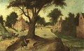 A Wooded Landscape With Travellers Entering A Town 2 - Abel Grimmer