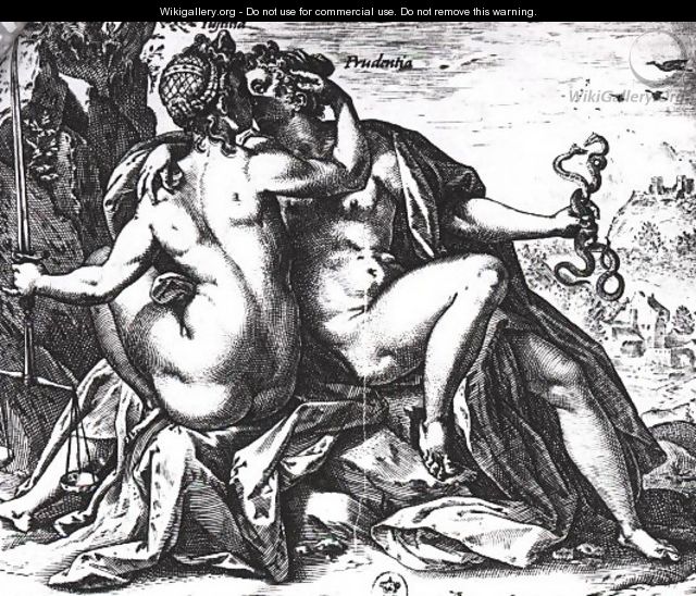Justice and Prudence kiss each other - Hendrick Goltzius