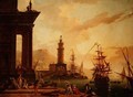 Capriccio of a Mediterranean harbour with a Dutch frigate and other shipping - La Croix de Marseilles