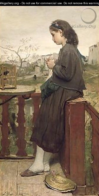 Girl knitting on the balcony Montmartre 1869 - Jacob Henricus Maris