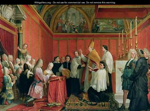 The Solemnization of the Marriage of Prince James Francis Edward Stuart 1688-1766 and Princess Maria Clementina Sobieska 1702-35 at Montefiascone 1st September 1719 1735 - Agostino Masucci